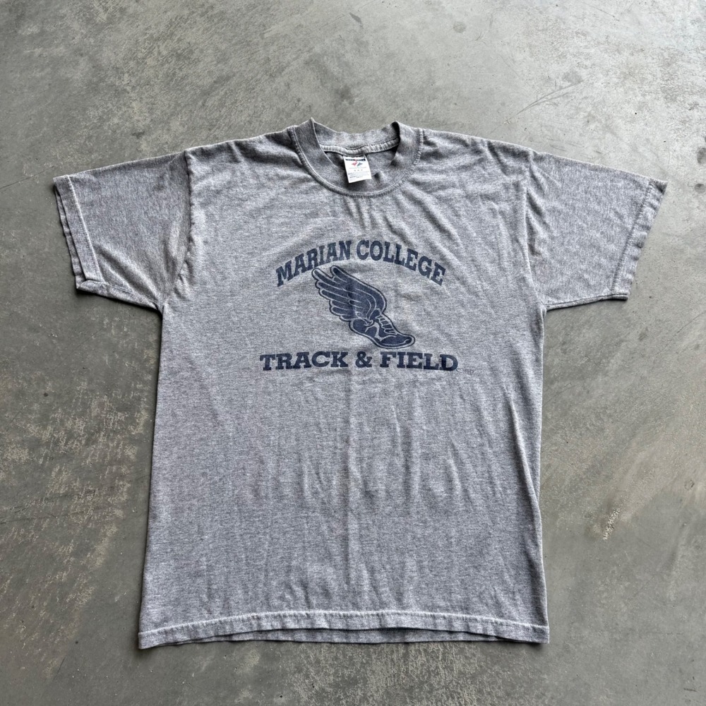 Vintage Jerzees Marian College Track & Field T-Shirt Gray Mens Medium Graphic